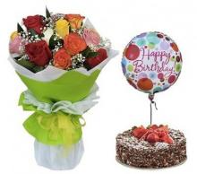 12 Mixed Roses 1/2kg Cake and Free Balloon 12 Mixed Roses 1/2kg Cake and Free Balloon